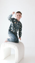 Snowy Village Dark Steel Blue Bamboo French Terry Pullover & Jogger Set