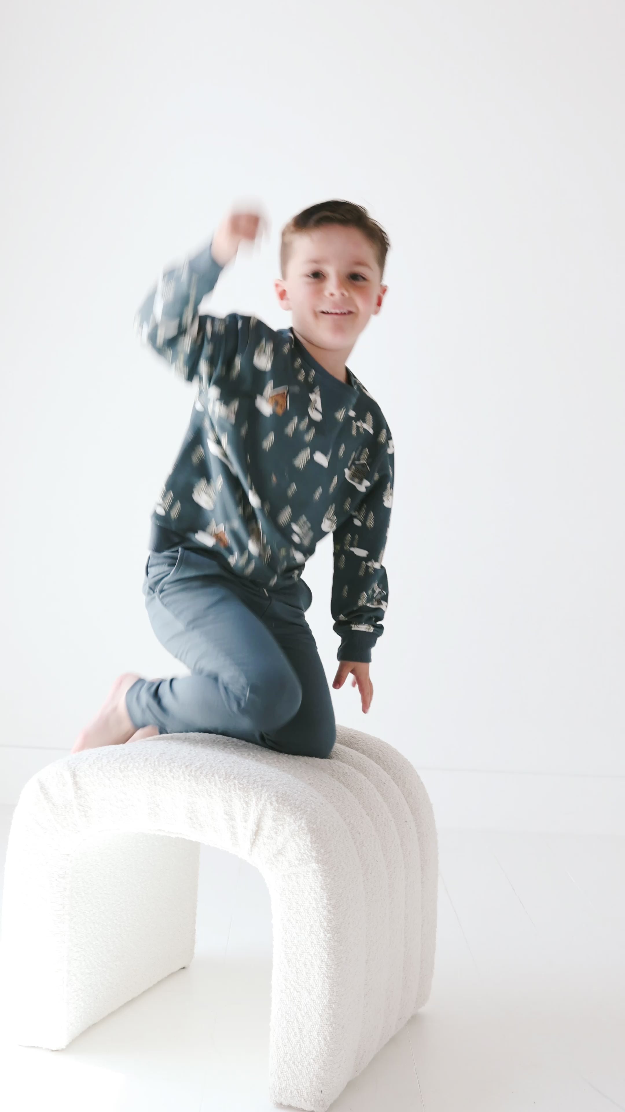 Snowy Village Dark Steel Blue Bamboo French Terry Pullover & Jogger Set