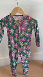 Retro Daisies Small Ribbed Zip Romper