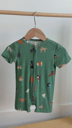 Dogs Green Small Ribbed Summer Zip Romper