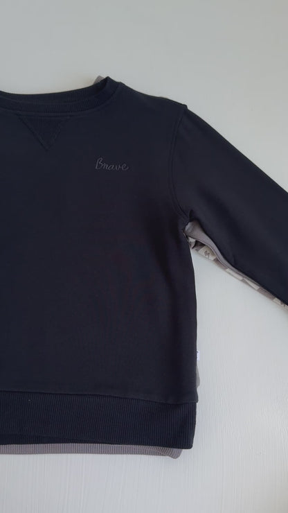 Dark Charcoal With Embossed Brave Bamboo French Terry Pullover