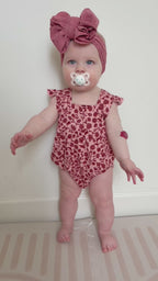 Mauve Floral Small Ribbed Flutter Sleeve Romper