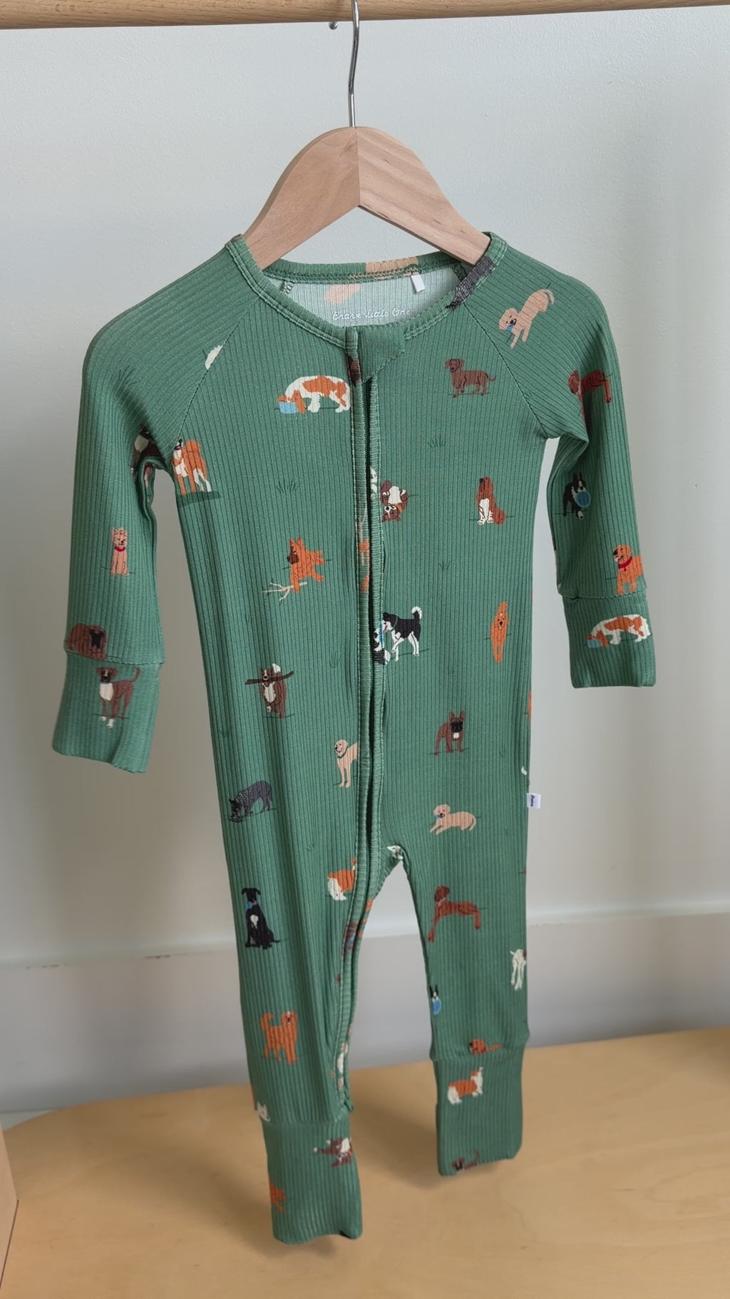 Dogs Green Small Ribbed Zip Romper