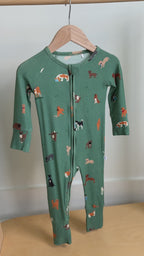 Dogs Green Small Ribbed Zip Romper