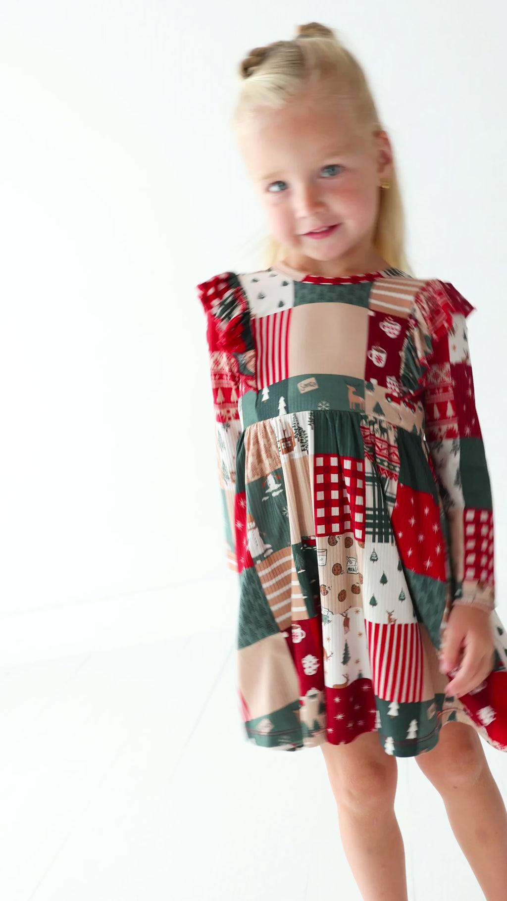 Patchwork Small Ribbed Ruffle Long Sleeve Dress