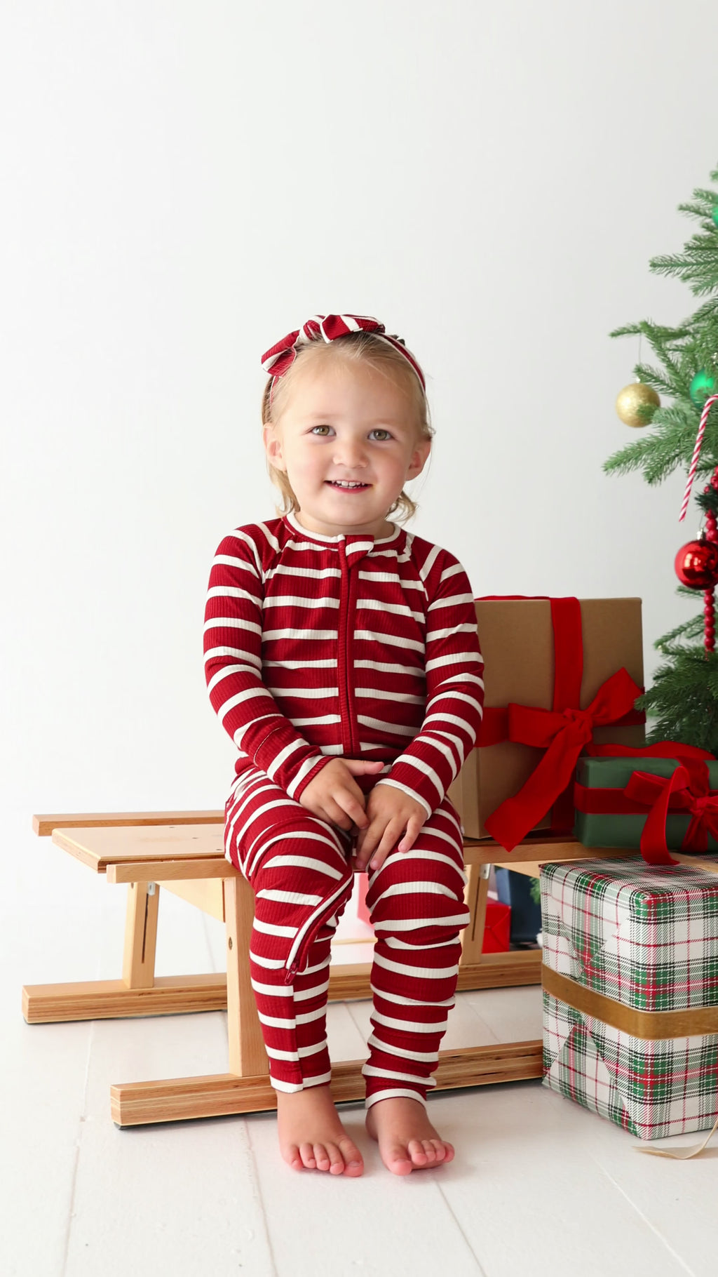 Red Wide Stripe Small Ribbed Zip Romper
