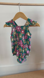 Retro Daisies Small Ribbed Flutter Sleeve Romper