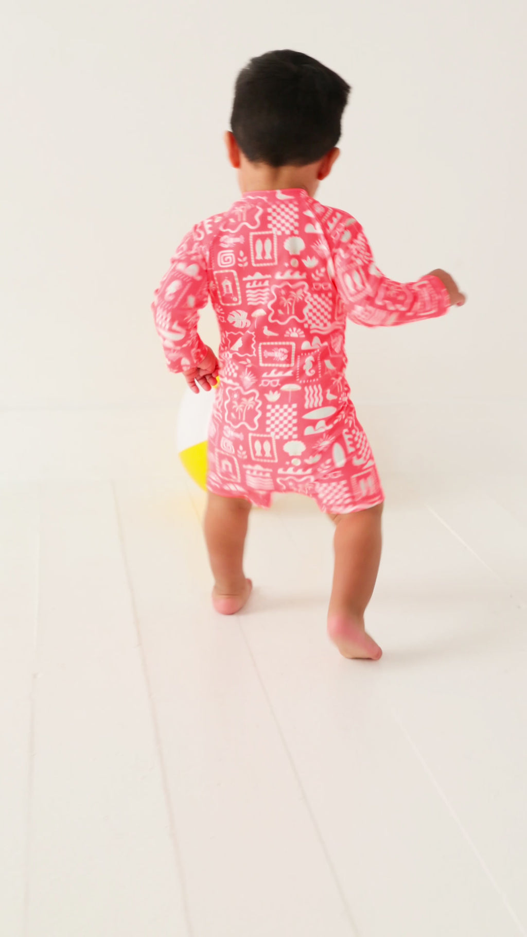Neon Coral Summer Block Long Sleeve Rash Guard Boy Shortie