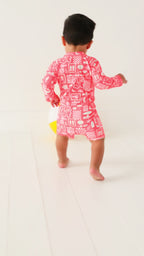 Neon Coral Summer Block Long Sleeve Rash Guard Boy Shortie