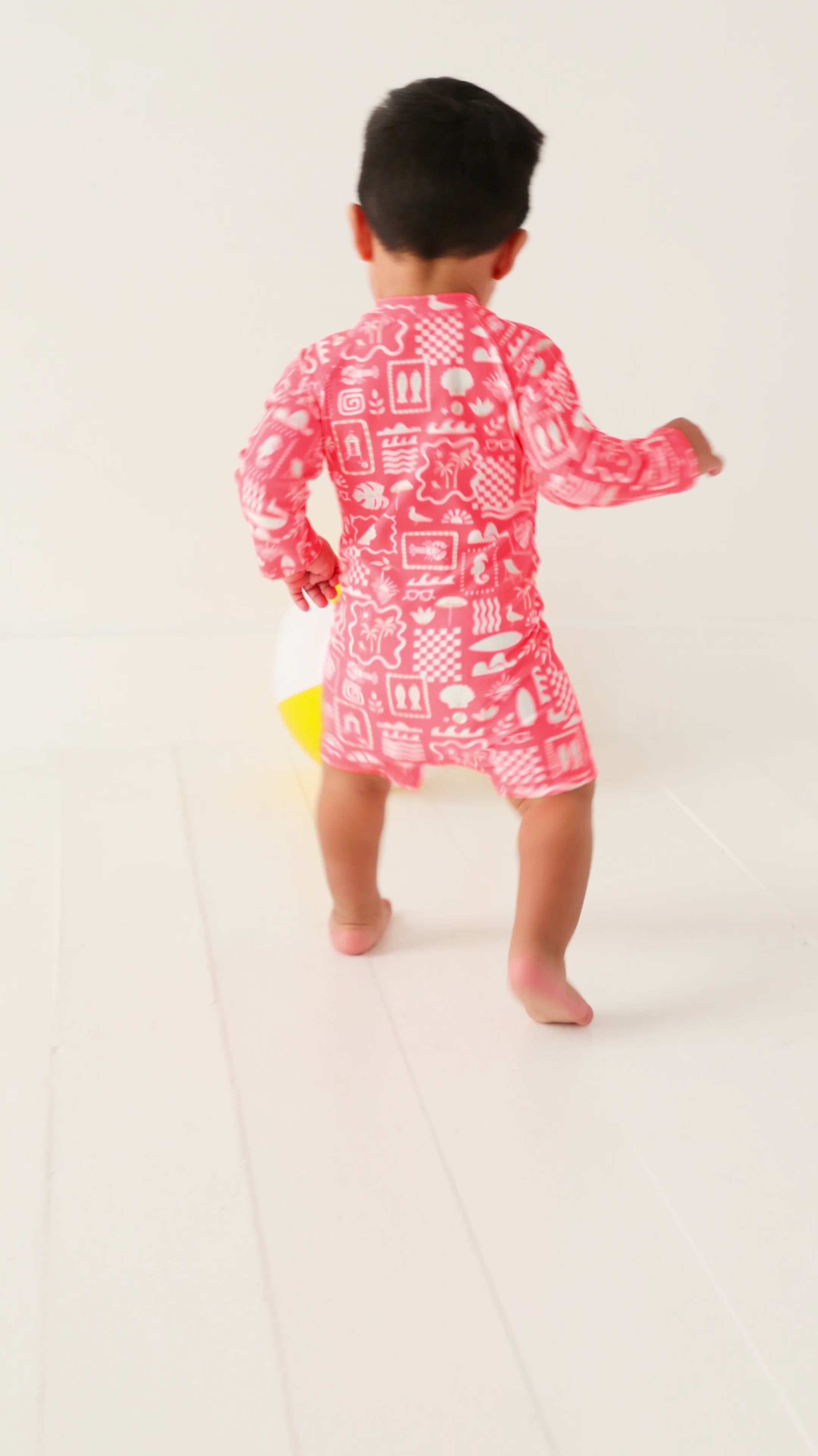 Neon Coral Summer Block Long Sleeve Rash Guard Boy Shortie