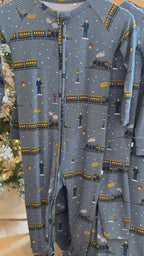 Christmas Trains Small Ribbed Zip Romper