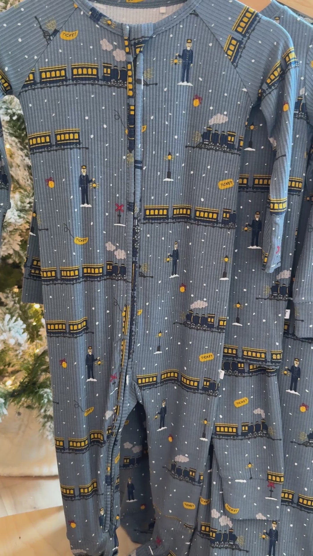 Christmas Trains Small Ribbed Zip Romper