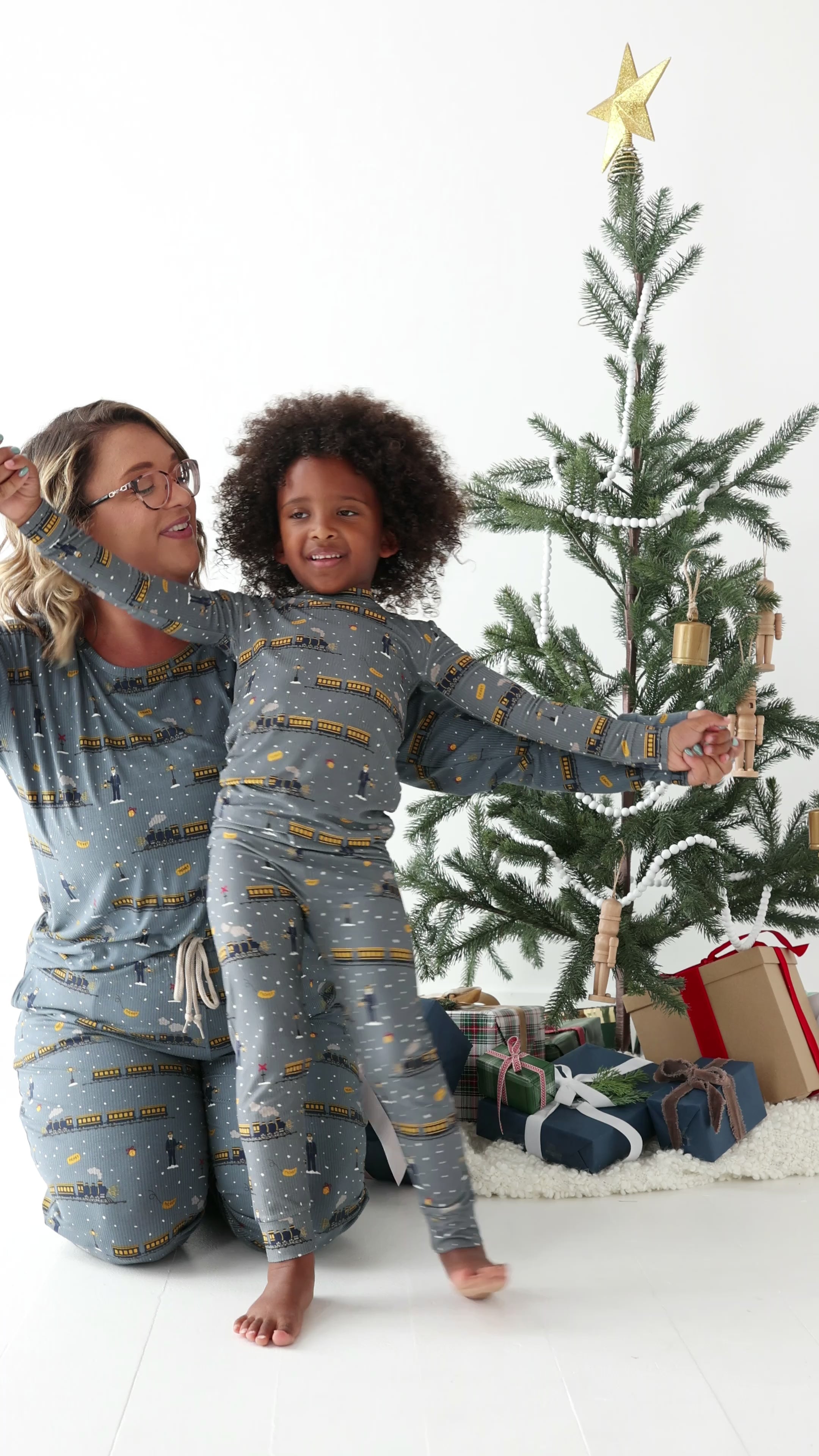 Christmas Trains Small Ribbed Two-Piece Set