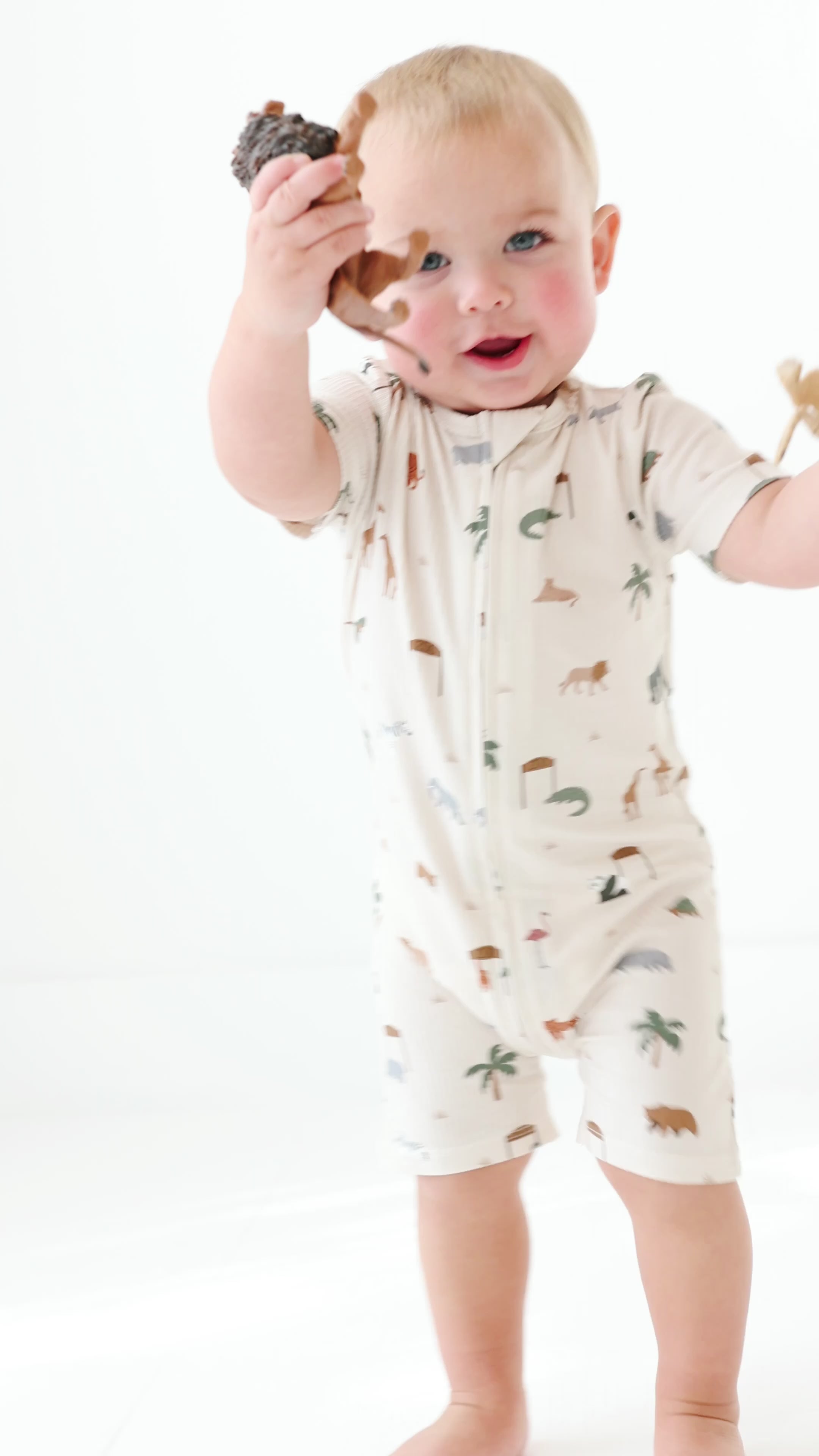 Zoo Day Small Ribbed Summer Zip Romper