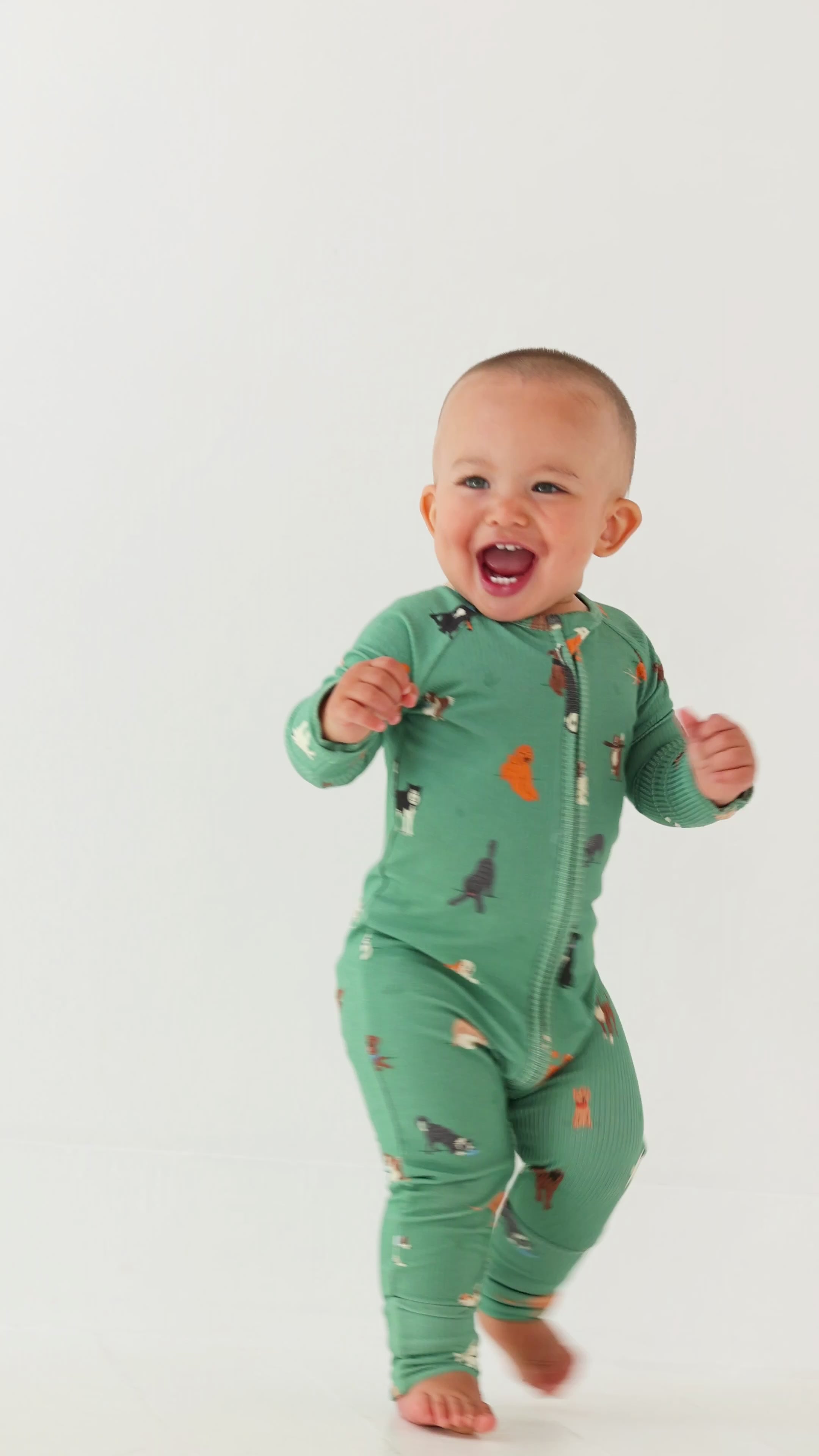 Dogs Green Small Ribbed Zip Romper