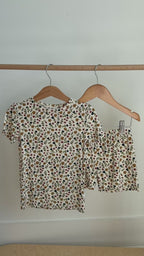 Cream Floral Shorts Two-Piece Set
