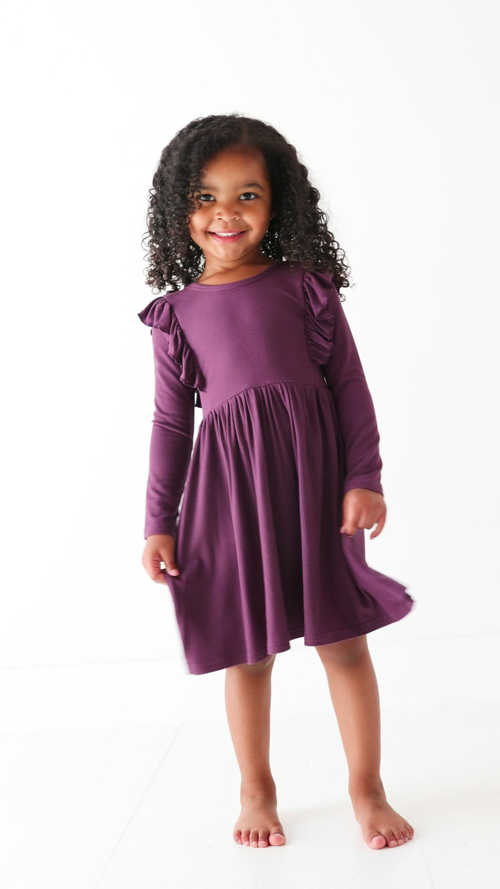 Mulberry Small Ribbed Ruffle Long Sleeve Dress