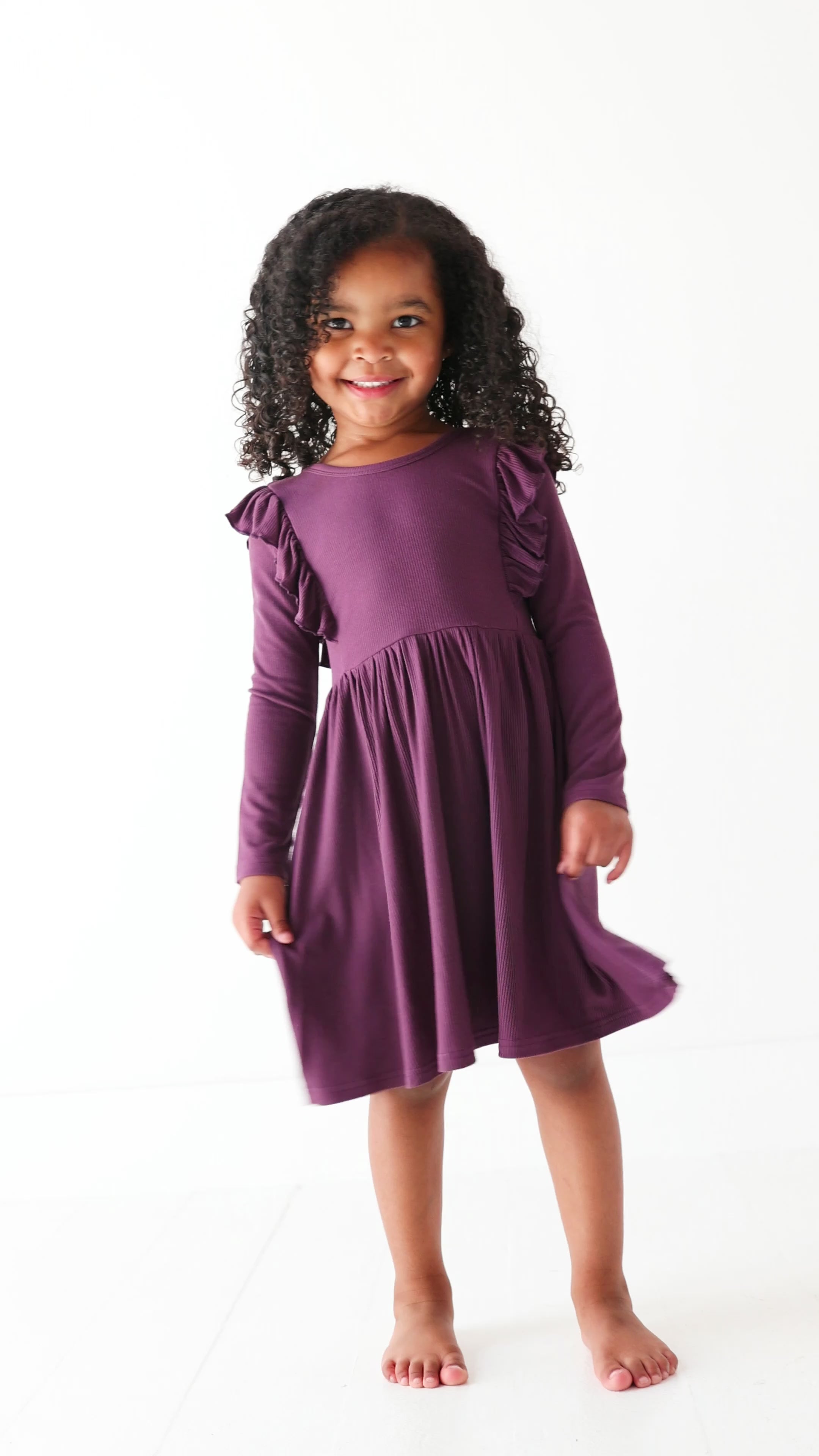 Mulberry Small Ribbed Ruffle Long Sleeve Dress