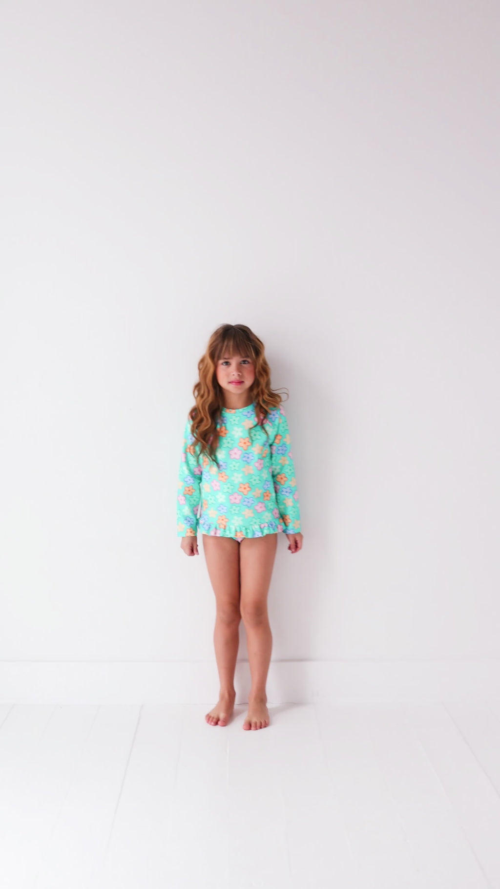 Bright Turquoise Daisies Two-Piece Bathing Suit