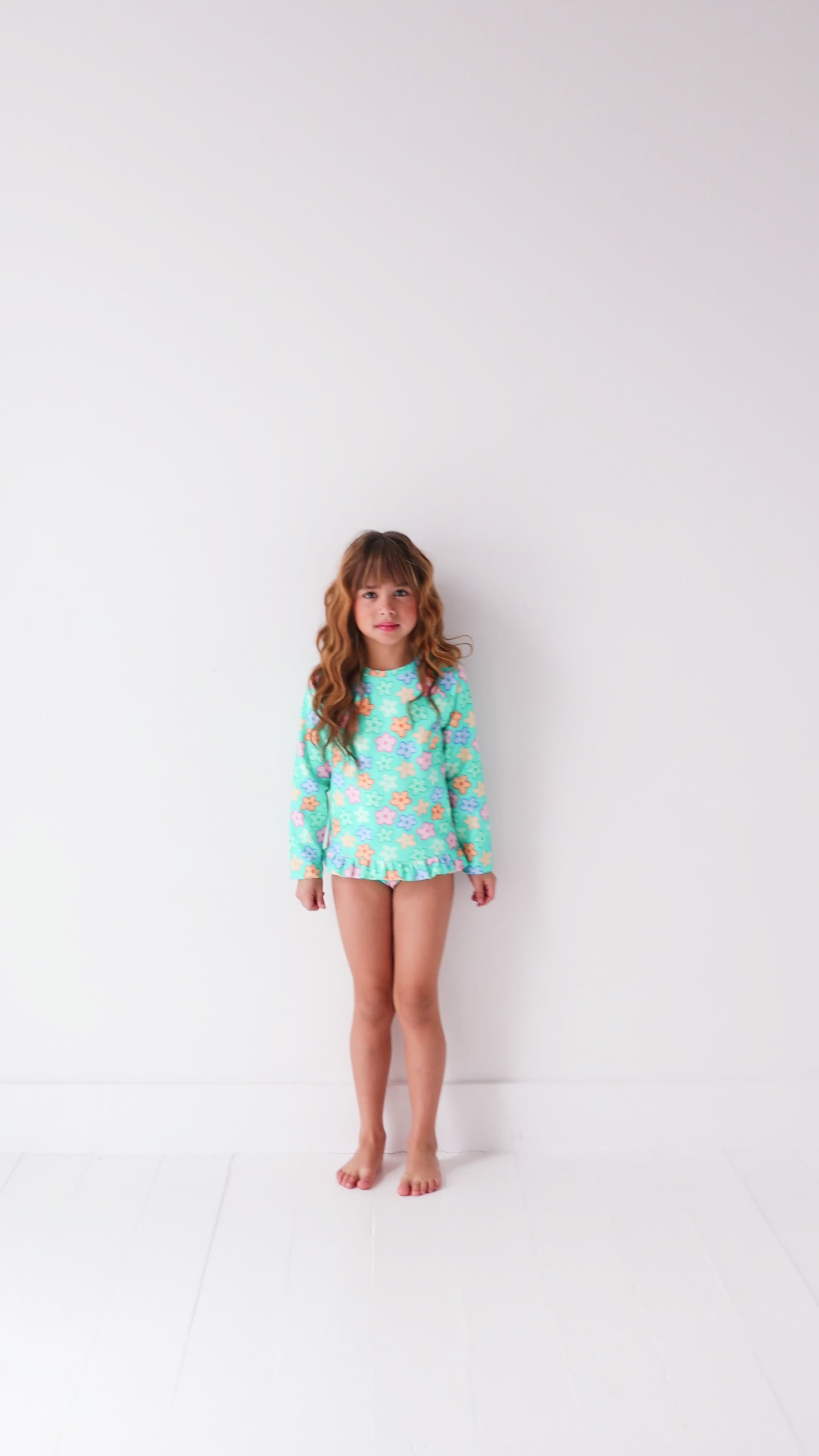 Bright Turquoise Daisies Two-Piece Bathing Suit