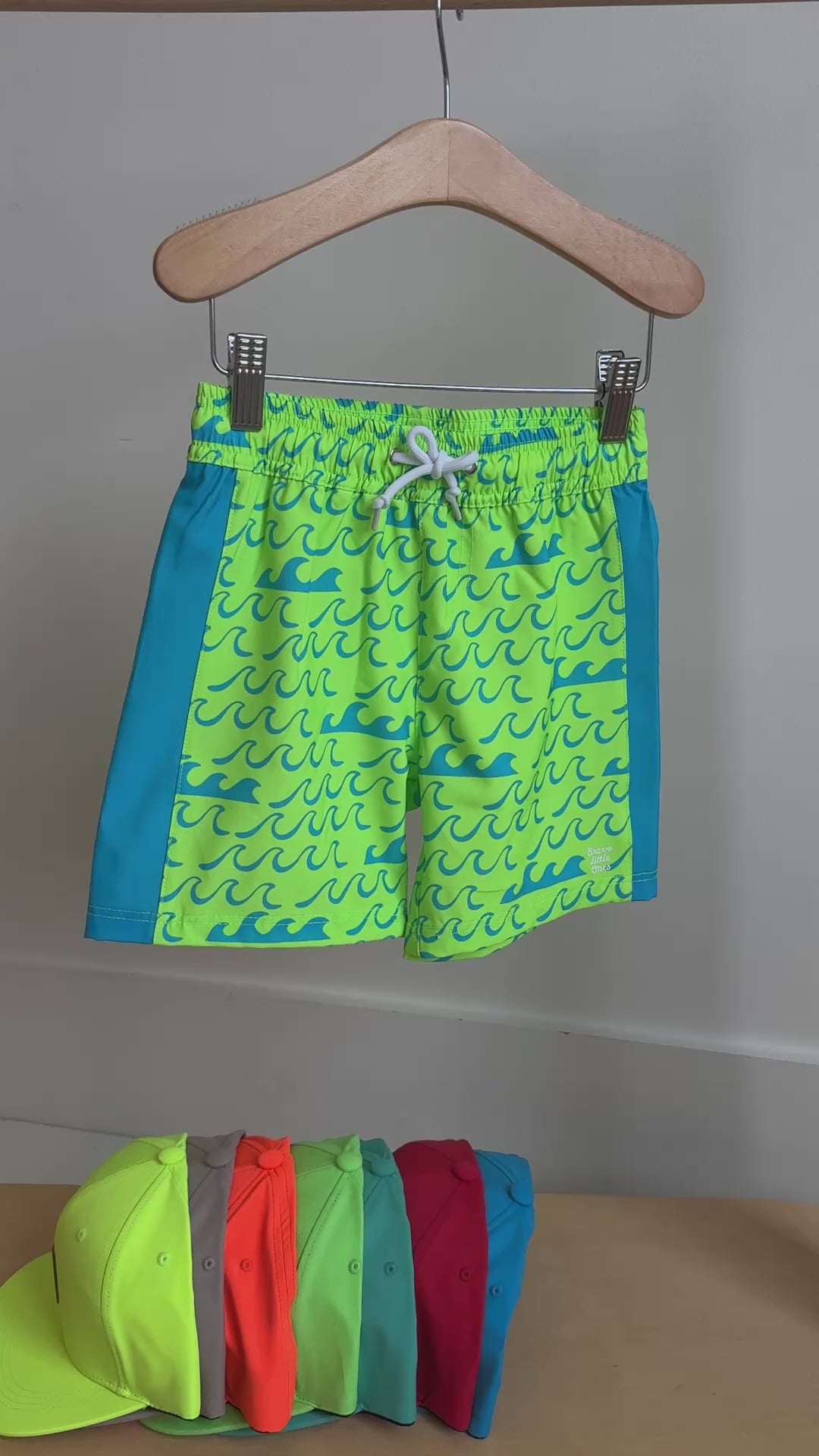 Neon Green Waves Swim Trunks
