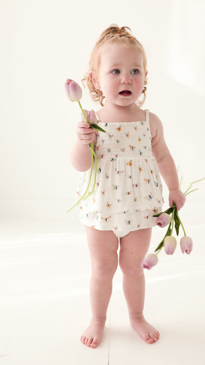 Butterflies Small Ribbed Ruffle Romper