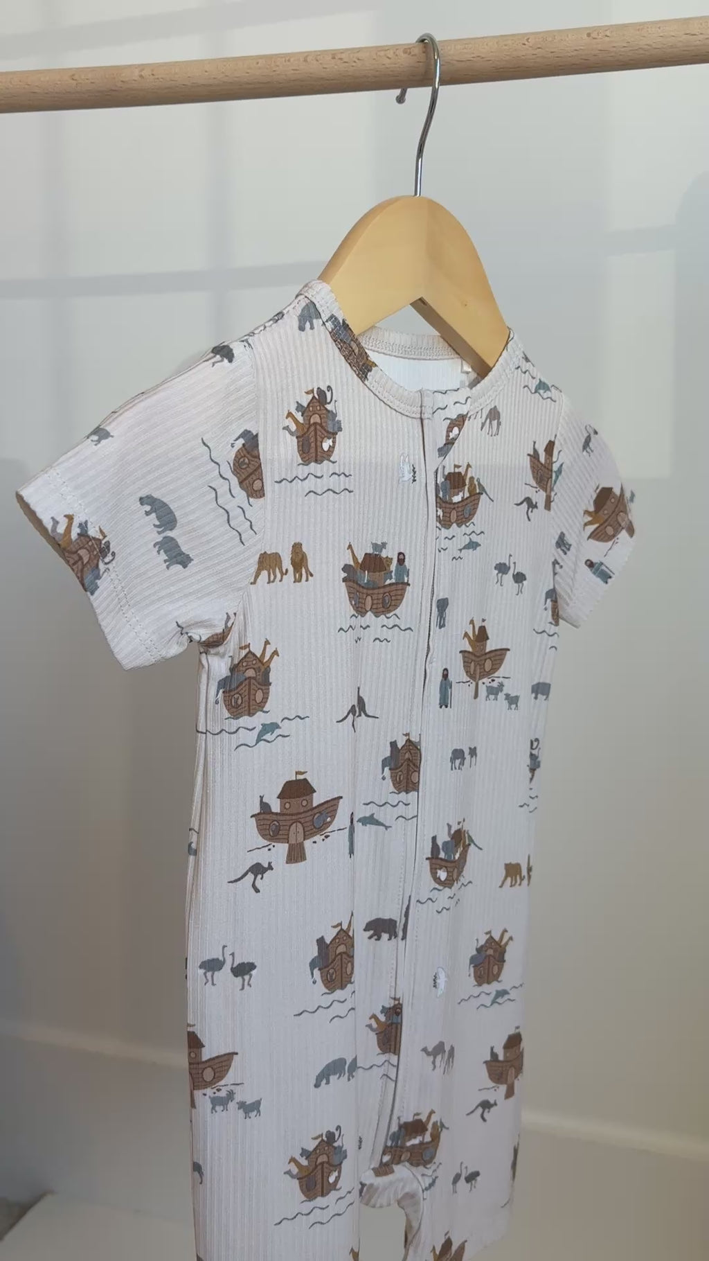 Noah's Ark Small Ribbed Summer Zip Romper
