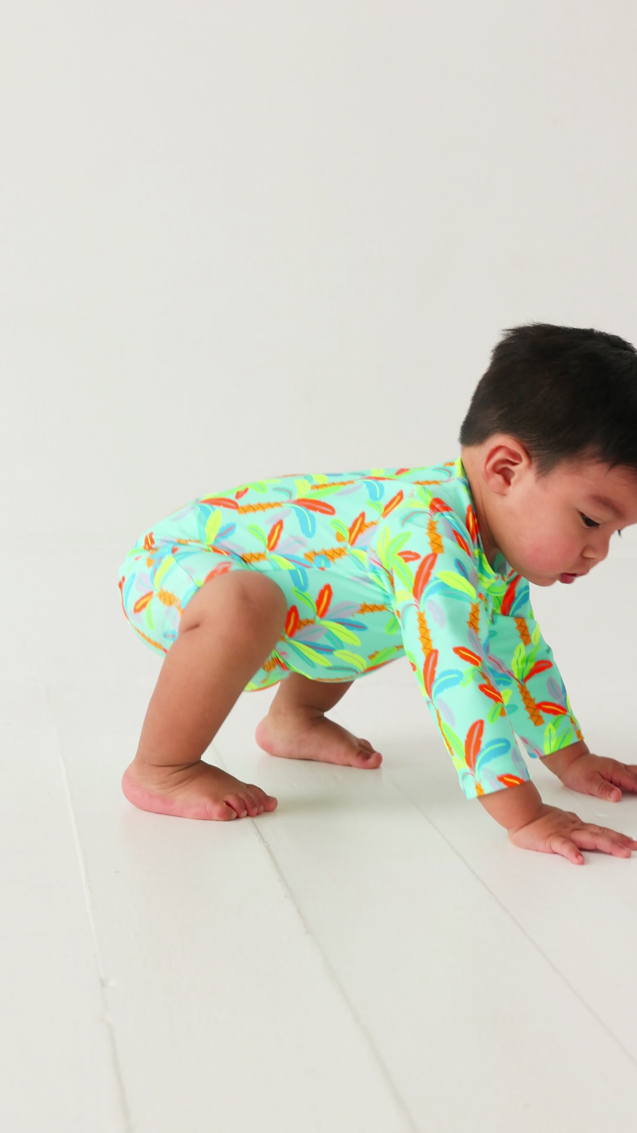 Neon Palm Trees Long Sleeve Rash Guard Boy Shortie