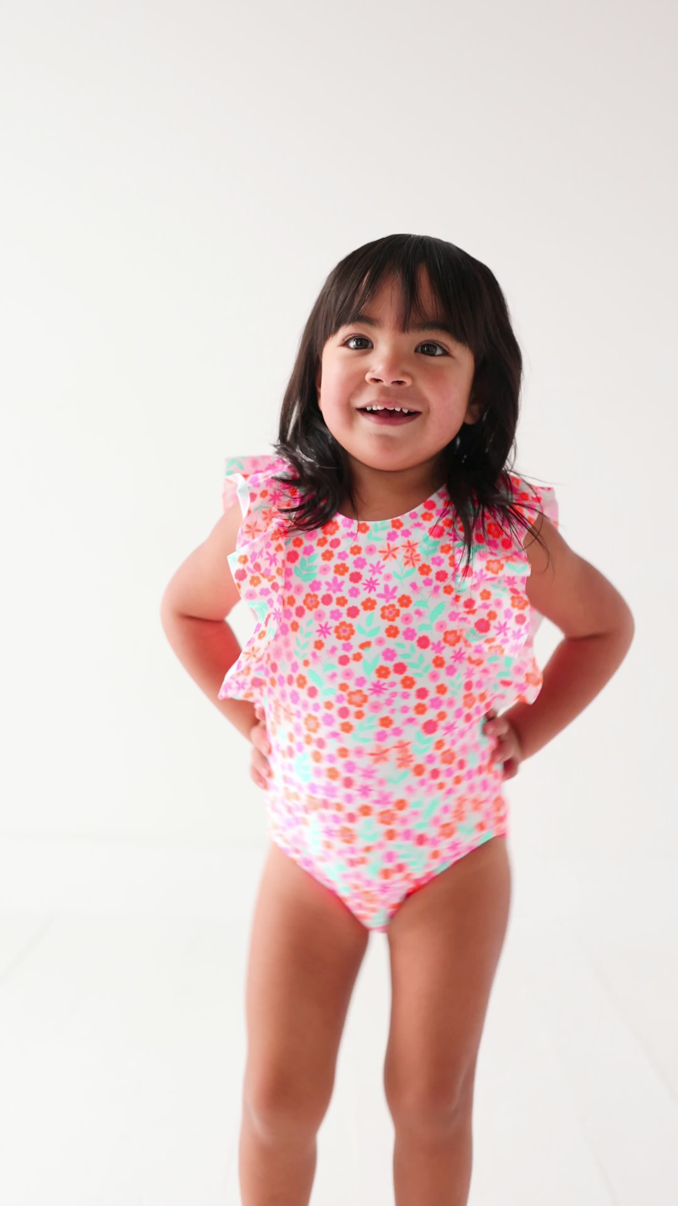 Neon Little Blooms Ruffle Sleeves One-Piece Bathing Suit