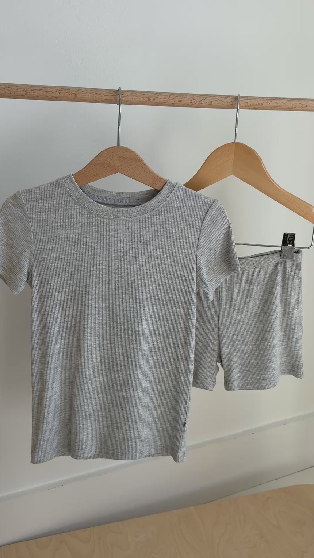 Heather Gray Small Ribbed Shorts Two-Piece Set