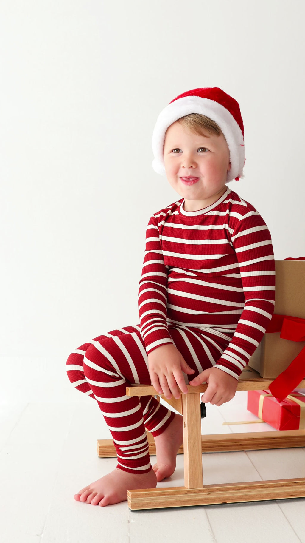 Red Wide Stripe Small Ribbed Two-Piece Set