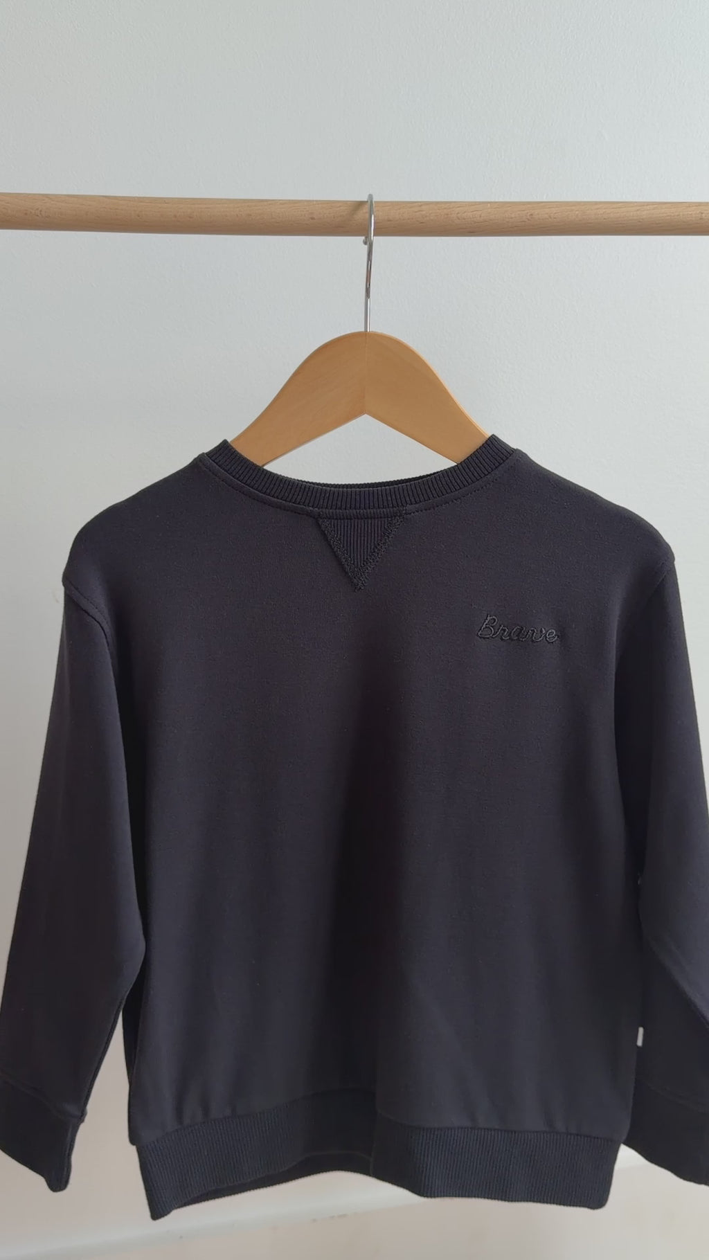 Jet Black with Brave Embroidered Bamboo French Terry Pullover