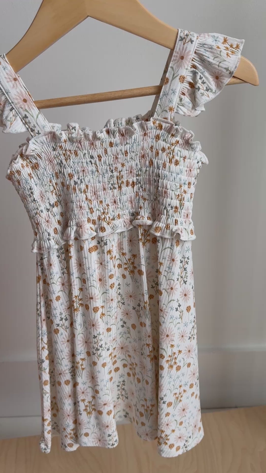 Whimsical Floral Small Ribbed Flutter Sleeve Dress