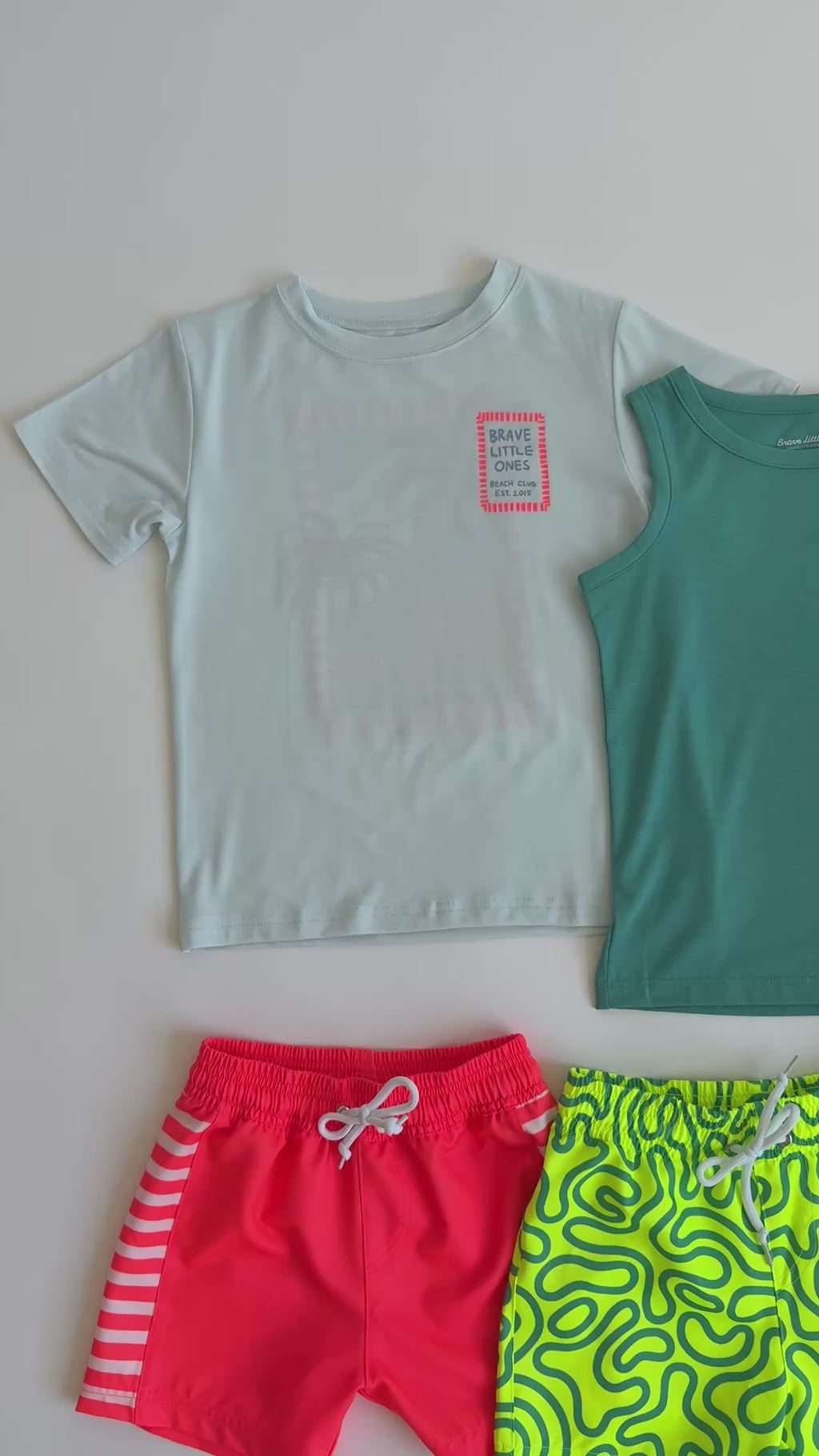 Neon Coral Stripe Swim Trunks