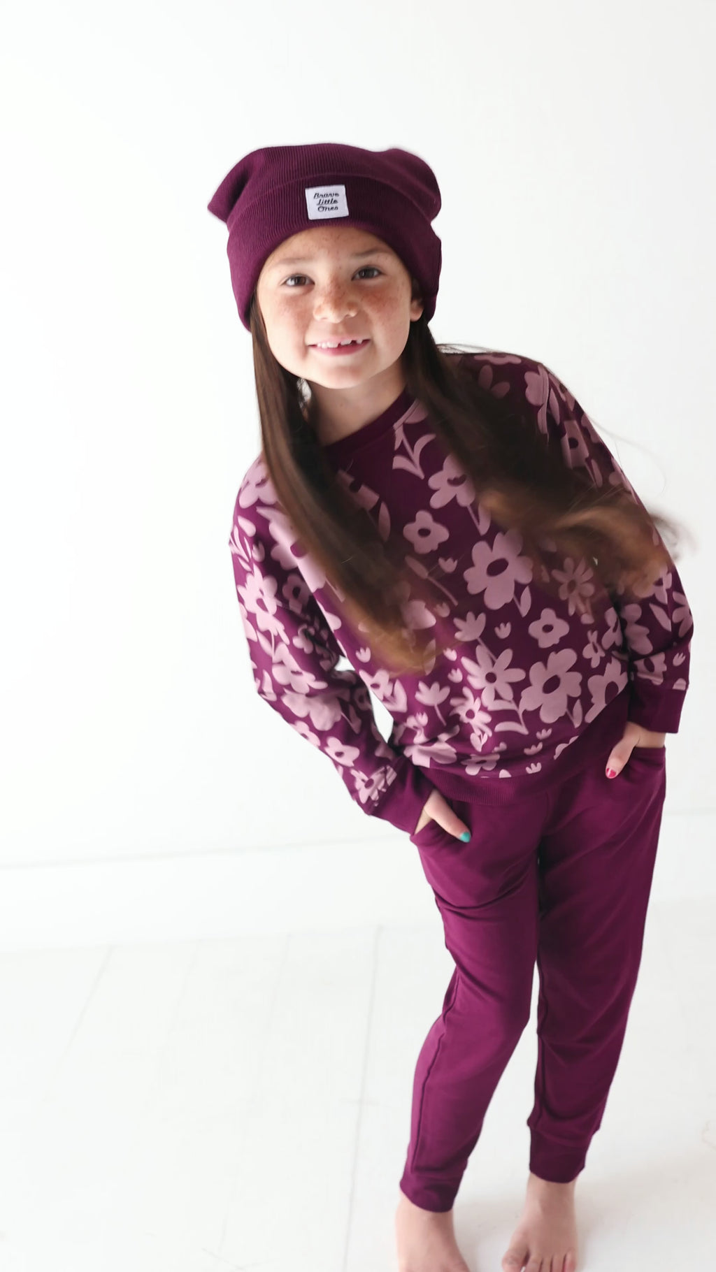 Deep Plum Floral Bamboo French Terry Pullover & Jogger Set