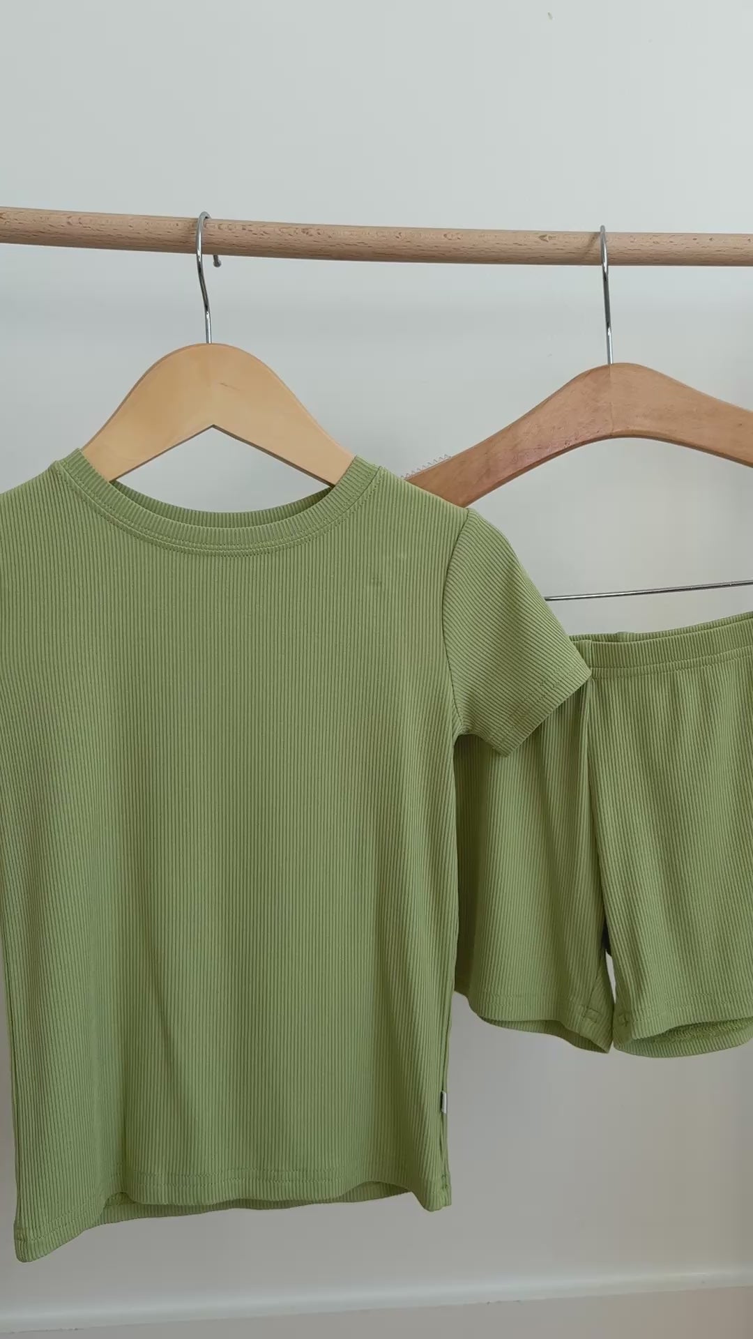 Tarragon Green Small Ribbed Shorts Two-Piece Set