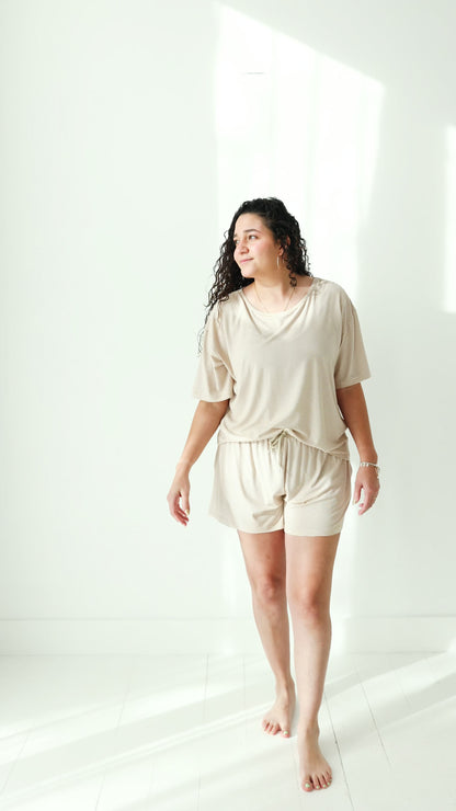 Honey Stripe Small Ribbed Women's Shorts Set