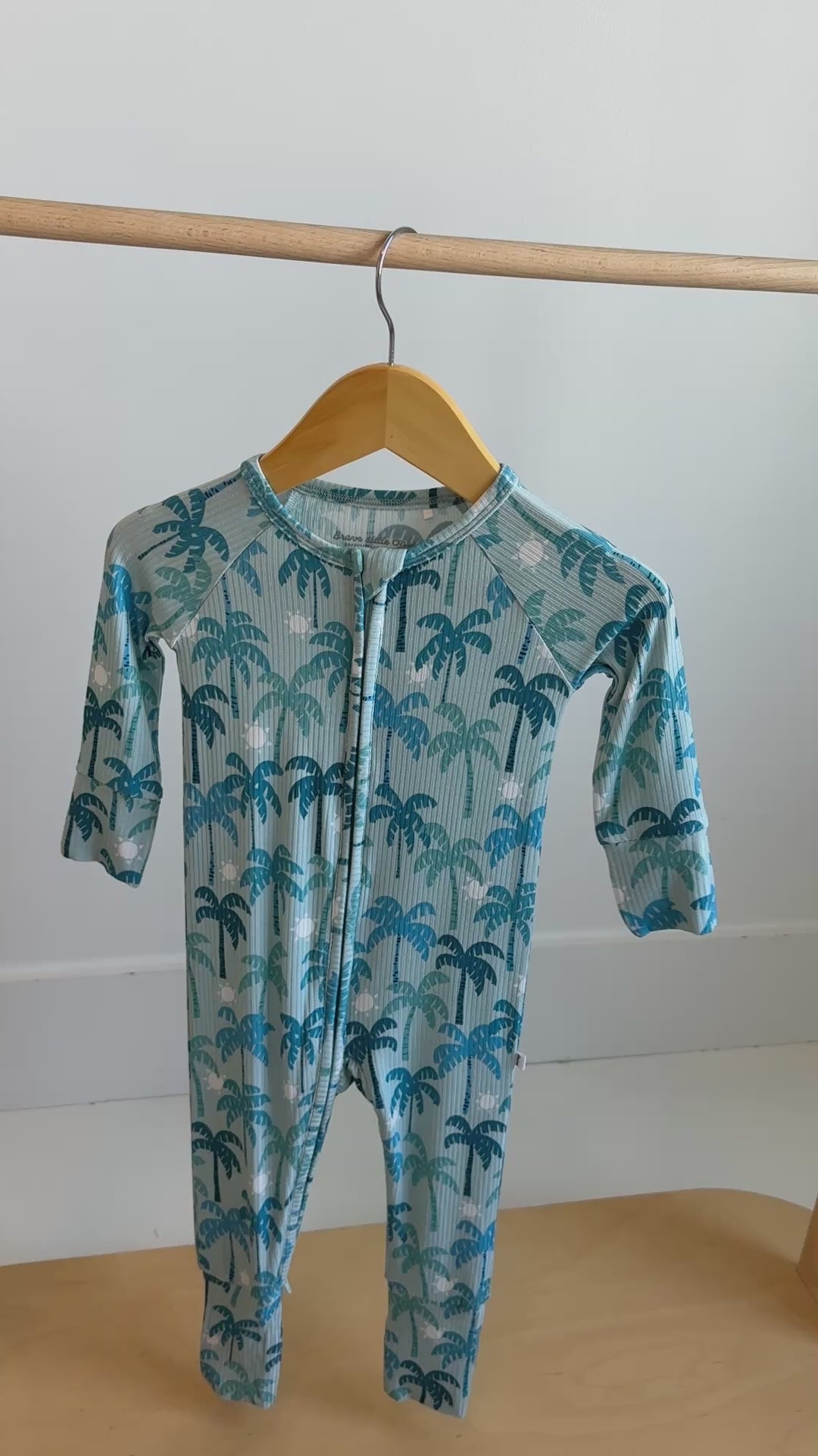 Coastal Blue Palms Small Ribbed Zip Romper