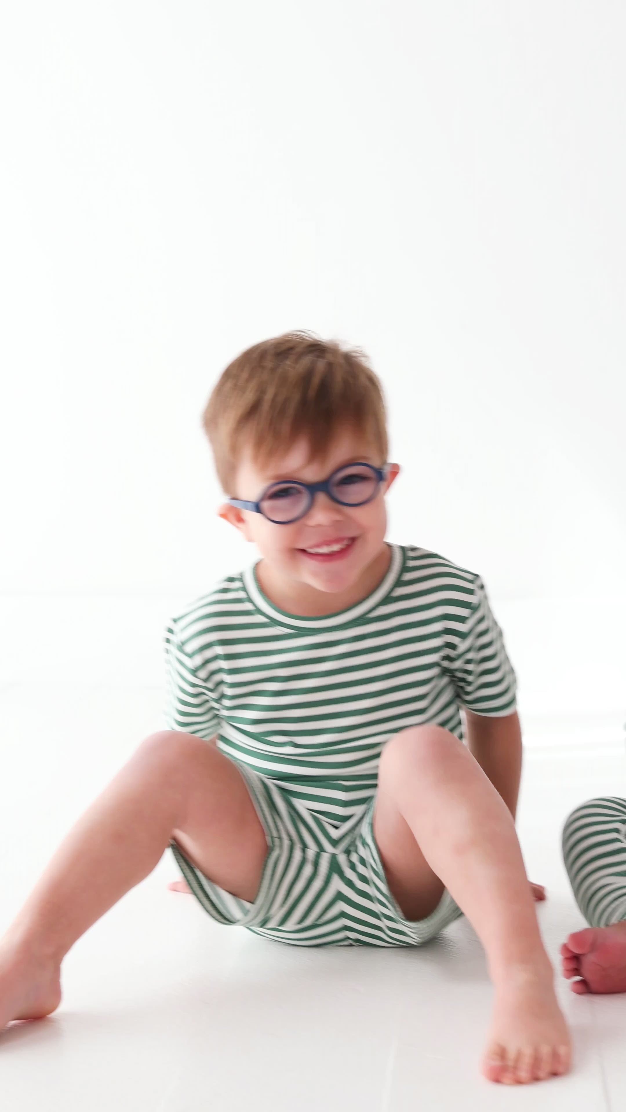 Eucalyptus Green Stripe Small Ribbed Shorts Two-Piece Set