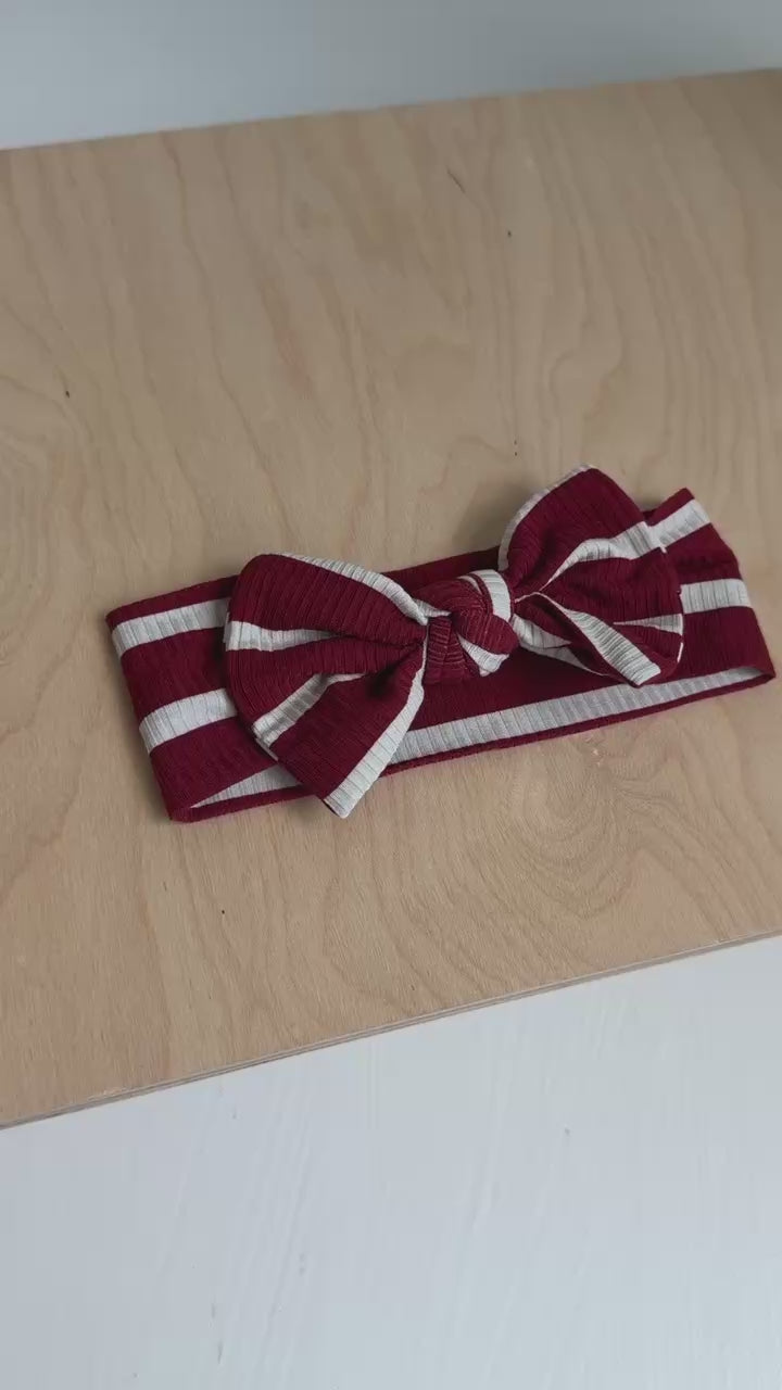 Red Wide Stripe Small Ribbed Bow
