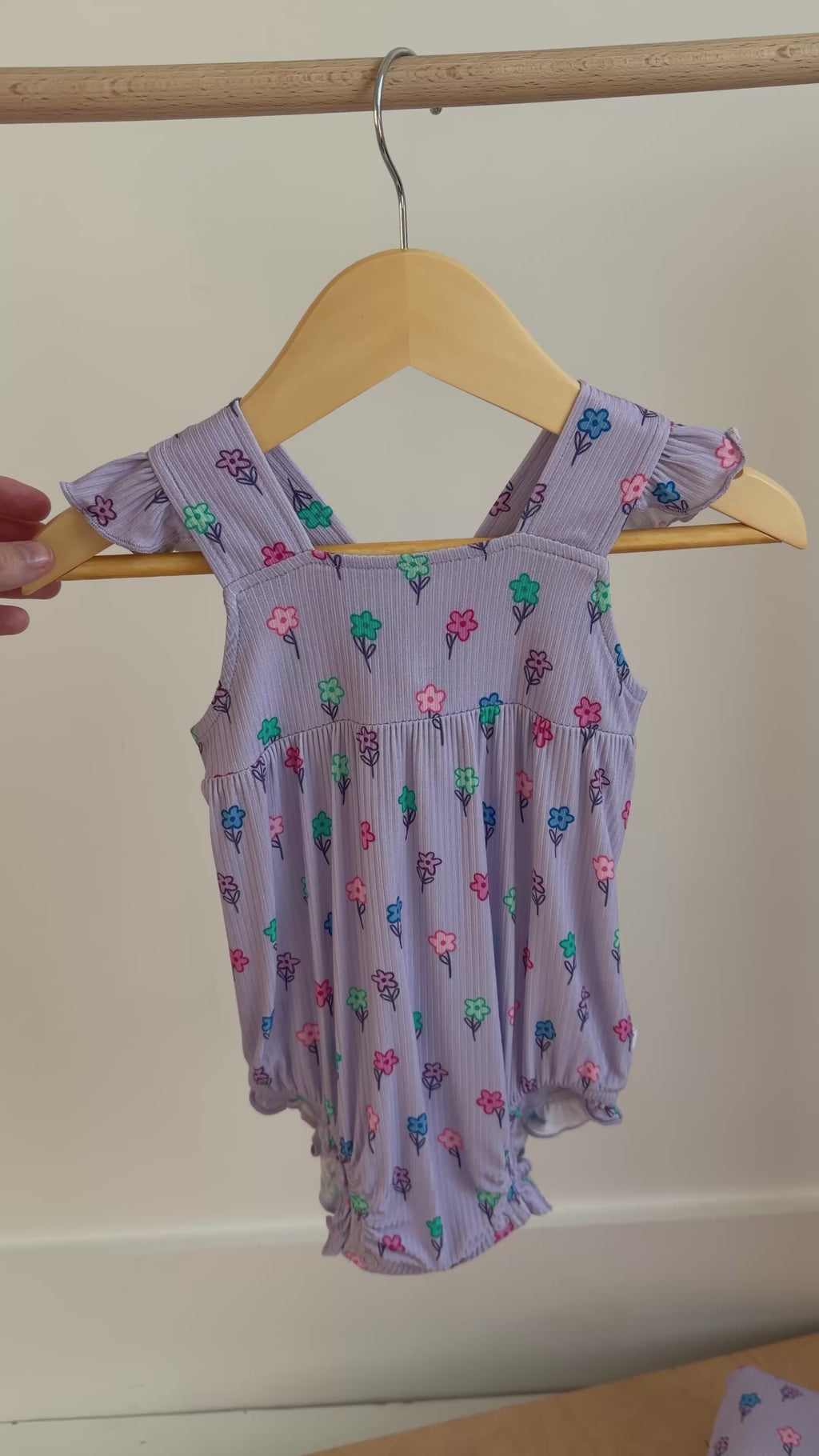 Lilac Daisies Small Ribbed Flutter Sleeve Romper