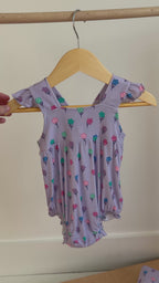 Lilac Daisies Small Ribbed Flutter Sleeve Romper