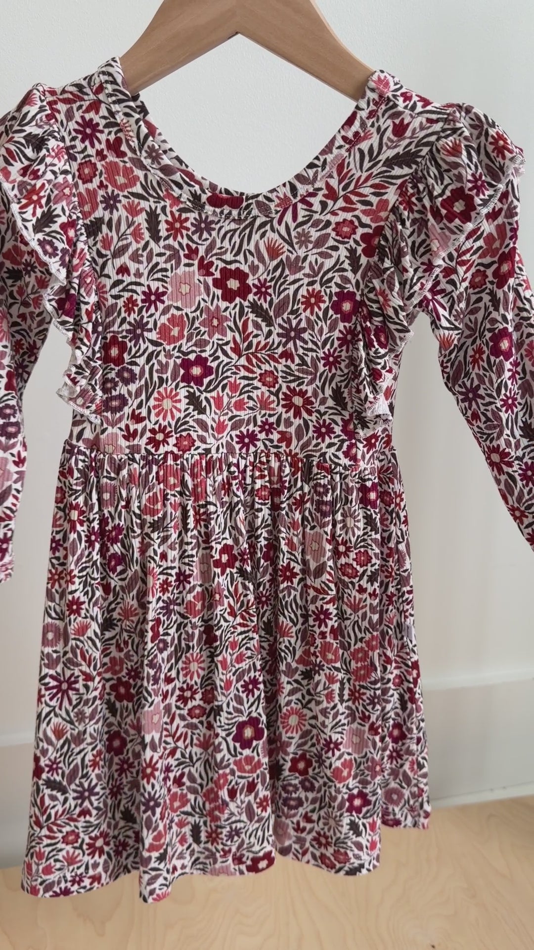 Fall Blooms Small Ribbed Ruffle Long Sleeve Dress