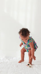 Retro Daisies Small Ribbed Flutter Sleeve Romper