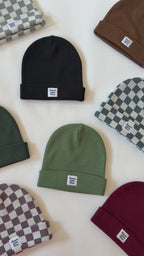 Gray Checkered Knit Beanie