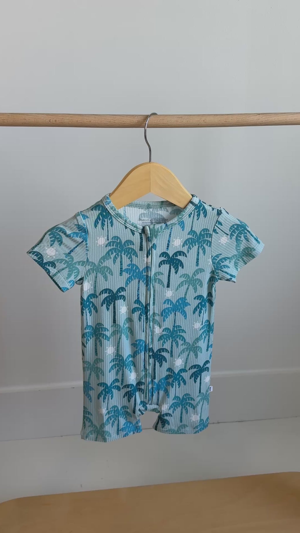 Coastal Blue Palms Small Ribbed Summer Zip Romper