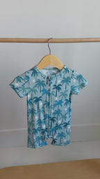 Coastal Blue Palms Small Ribbed Summer Zip Romper