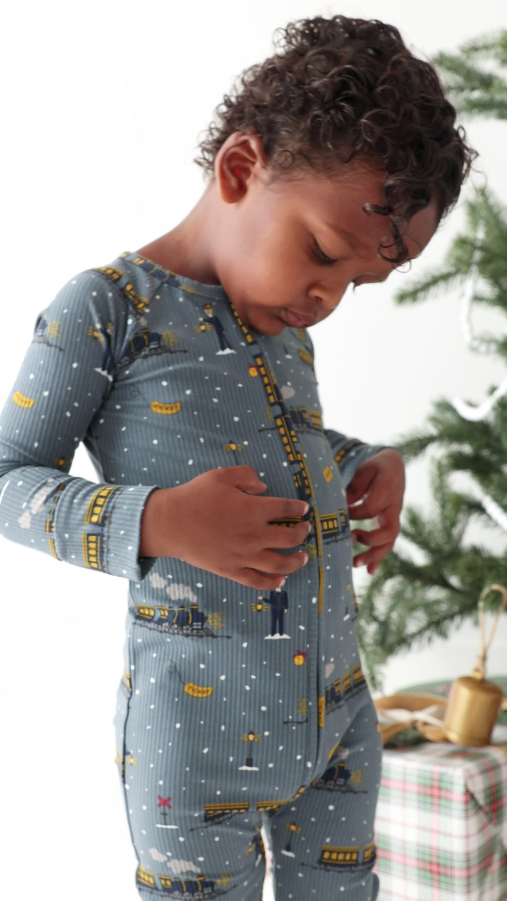 Christmas Trains Small Ribbed Zip Romper