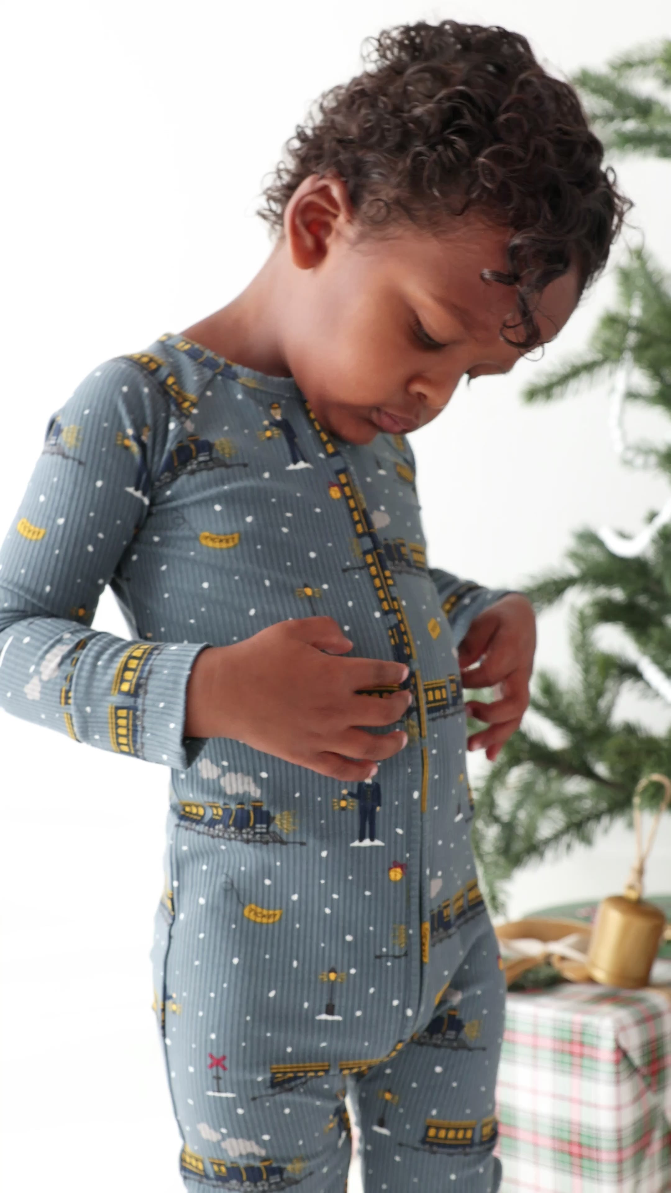 Christmas Trains Small Ribbed Zip Romper