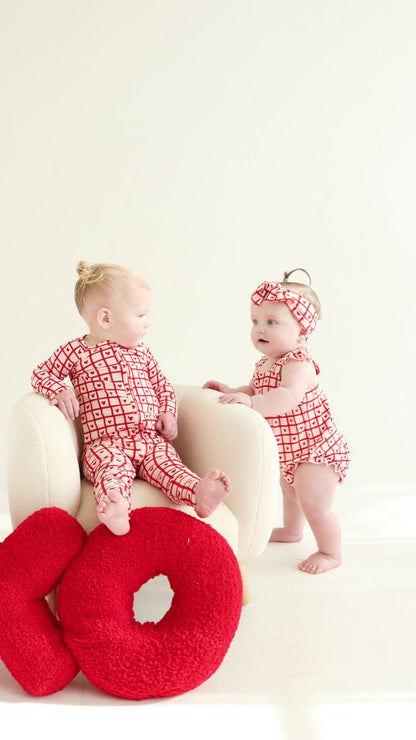 Be Mine Gingham Small Ribbed Zip Romper